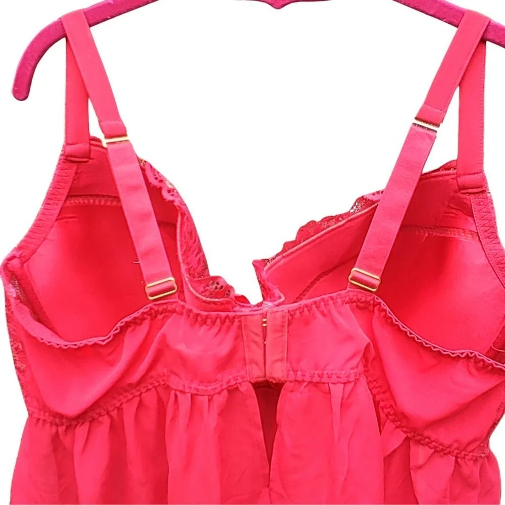 CACIQUE Plus Size Teddy Underwire Red Lace Nightie Babydoll Lingerie 42DDD NWOT - Picture 4 of 12